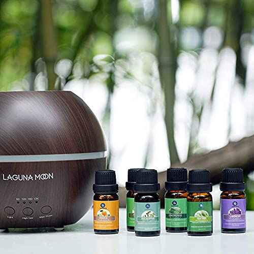 Lagunamoon Aceites Esenciales, Top 6 Set de Regalo de Aceites de Aromaterapia de Lavanda Eucalipto Hierba de Limón Menta Arból de Té y Naranja, Aceites Esenciales para Humidificadores 100% Puros