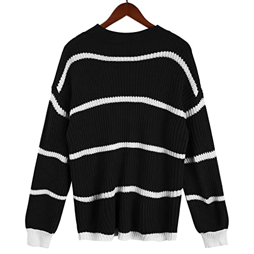 LaiYuTing Jersey De Punto con Cuello Redondo para Mujer, A Juego con El Color De OtoñO E Invierno, Nuevo Jersey De Punto A Rayas Sueltas con Cuello Redondo