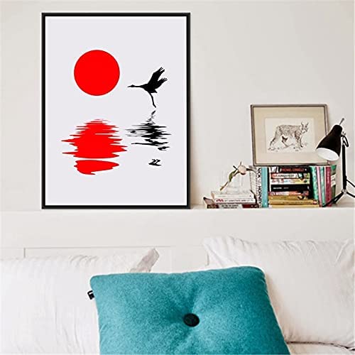 laminas para cuadrosCuadro de lienzo de silueta de puesta de sol de estilo japonés Decoracion del hogar Cuadros de pared de grúa de corona roja póster de impresión artística60x80cm x1 Sin Marco