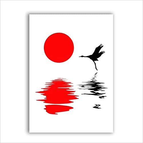 laminas para cuadrosCuadro de lienzo de silueta de puesta de sol de estilo japonés Decoracion del hogar Cuadros de pared de grúa de corona roja póster de impresión artística60x80cm x1 Sin Marco