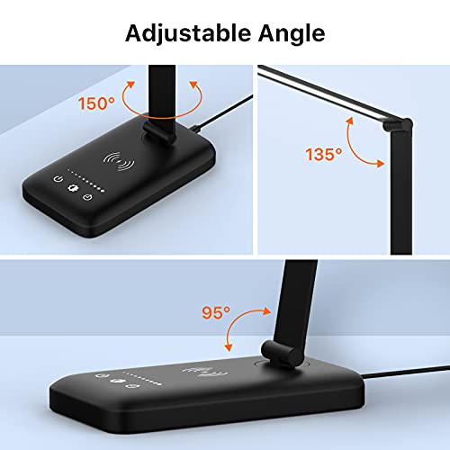 Lámpara de escritorio LED, lámpara de mesa con carga inalámbrica, lámpara de Escritorio con Control táctil, 10 Niveles de Luminosidad 5 Modos, Lámpara Plegable Negra [Classe energética A++] (nero)