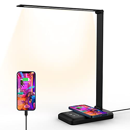 Lámpara de escritorio LED, lámpara de mesa con carga inalámbrica, lámpara de Escritorio con Control táctil, 10 Niveles de Luminosidad 5 Modos, Lámpara Plegable Negra [Classe energética A++] (nero)