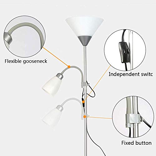 Lámpara de pie LED regulable, uplighter con brazo de lectura de cuello de cisne flexible, función de temporización, control remoto, interruptor doble, lámpara de mesa de metal plateada para madre