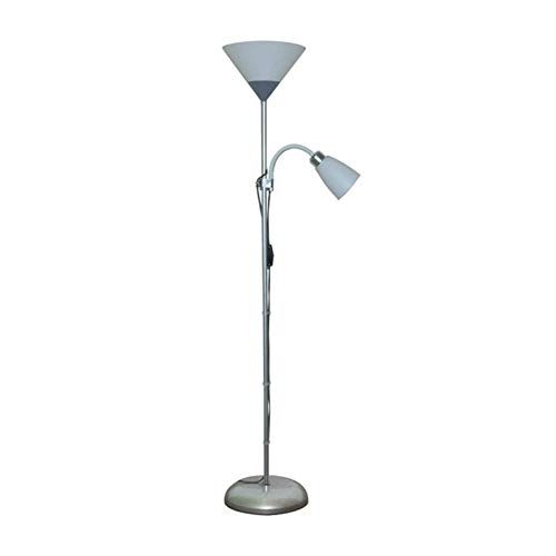 Lámpara de pie LED regulable, uplighter con brazo de lectura de cuello de cisne flexible, función de temporización, control remoto, interruptor doble, lámpara de mesa de metal plateada para madre