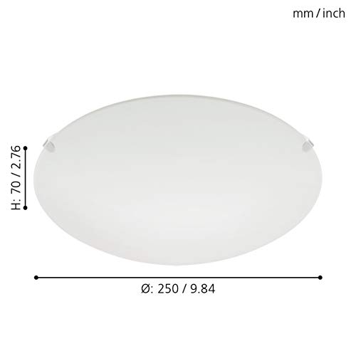 Lámpara de techo EGLO MARS, aplique de pared con 1 bombilla, lámpara de techo de acero, color: blanco, vidrio: blanco satinado, casquillo: E27