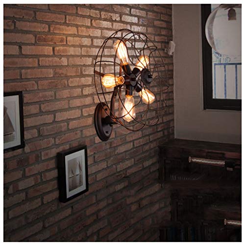 Lámpara Pared Industrial, Personalidad Retro Ventilador Decorativo Aplique Pared Loft Peninsula Cocina Pub Restaurante Bar Renovación 5 Cabezas Lámpara Hierro E27 Soporte Lámpara, para Salón