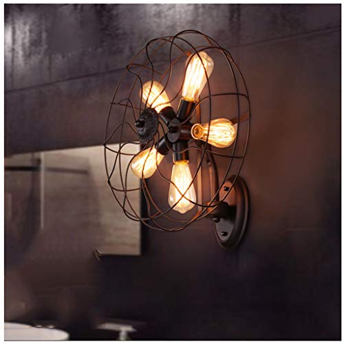 Lámpara Pared Industrial, Personalidad Retro Ventilador Decorativo Aplique Pared Loft Peninsula Cocina Pub Restaurante Bar Renovación 5 Cabezas Lámpara Hierro E27 Soporte Lámpara, para Salón