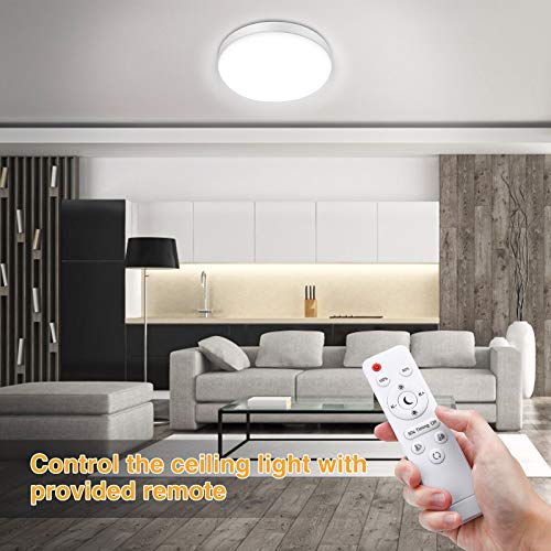 Lámparas de Techo, Plafón LED Techo Regulable 24W 3000K-6500K Temperatura de Color Control Remoto con Brillo Ajustable Temporizador Ø23cm Ultrafino IP54 2200LM Luz para Baño Cocina Salón