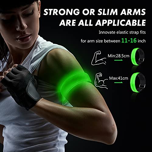 lanpard 2pcs Brazalete LED Recargable con Banda Reflectante Running, Luz para Correr Andar Ciclismo (Cable USB y Bolsa incluidos) - Elástico Verde