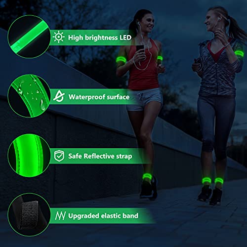 lanpard 2pcs Brazalete LED Recargable con Banda Reflectante Running, Luz para Correr Andar Ciclismo (Cable USB y Bolsa incluidos) - Elástico Verde