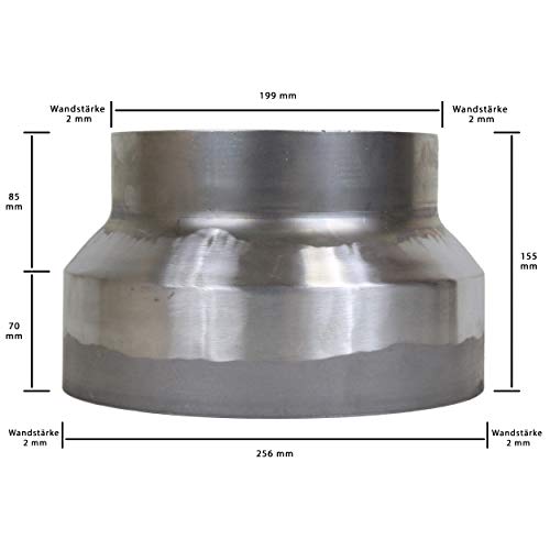 LANZZAS Schindler + Hofmann - Reductor de tubo de chimenea (250 mm de diámetro, 200 mm de diámetro, acero sin lacar)