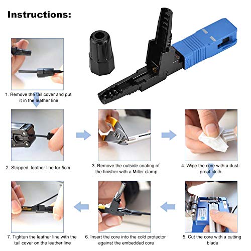 Lazmin Conector de Fibra óptica SC/UPC, FTTH ODF CATV Adaptador rápido de Modo único Kit de Conector rápido de Fibra óptica (10 Piezas Azul Negro)