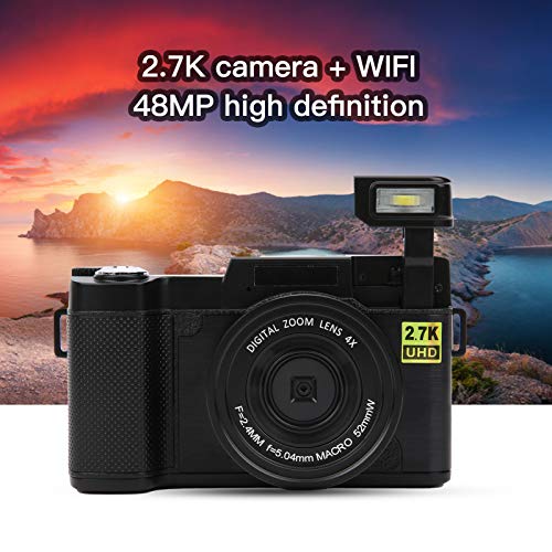 Lazmin112 Cámara Digital, Pantalla LCD De 3 Pulgadas Rotación De 180 ° 2.7K 48MP Cámara De Video De Alta Definición Carga USB WiFi Cámara Digital Grabadora Videocámara Batería Incorporada