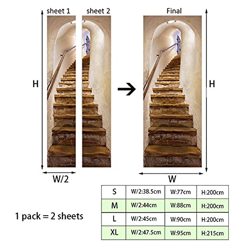 LBMT Simulación 3D Puerta Arco Escaleras Puerta Corredor Puerta Hogar Dormitorio Puerta Renovación Personal Decorativo Adhesivo de Pared XL (47.5X215Cmx2Pcs)