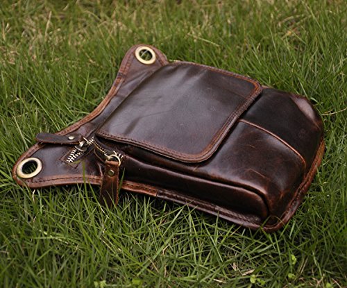 Le'aokuu Bolsa de ciclismo casual para hombre Bolso de cadera Cinturón bolso cintura Fanny Paquete de la cintura Bolsa de pierna caída Bolso mensajero de cuero 211-1 (211-1 café)