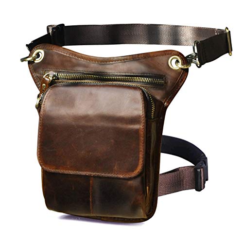 Le'aokuu Bolsa de ciclismo casual para hombre Bolso de cadera Cinturón bolso cintura Fanny Paquete de la cintura Bolsa de pierna caída Bolso mensajero de cuero 211-1 (211-1 café)