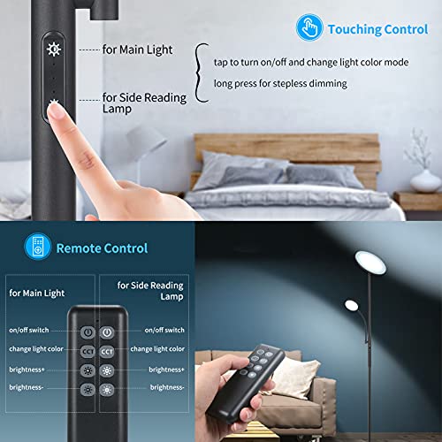 LED Lámpara de Pie,Luz de Pie Salon con 4 Temperatura de Color y Regulable Atenuación Continuas, 30+7W Moderna Lámpara de Lectura con Control Remoto y Táctil, para Sala de Dormitorio, Oficina