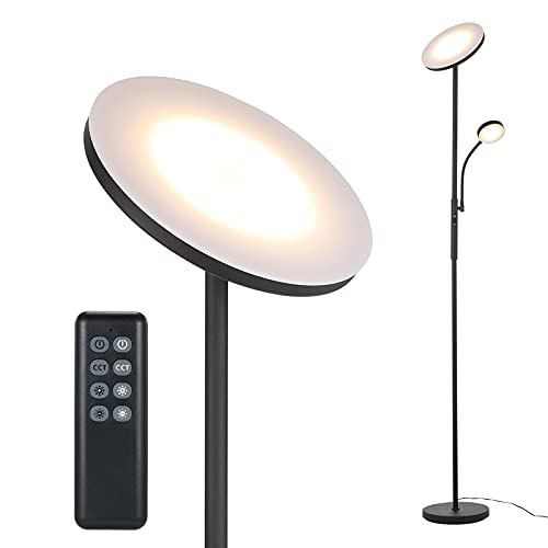 LED Lámpara de Pie,Luz de Pie Salon con 4 Temperatura de Color y Regulable Atenuación Continuas, 30+7W Moderna Lámpara de Lectura con Control Remoto y Táctil, para Sala de Dormitorio, Oficina