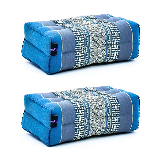 LEEWADEE Set de 2 Bloques de Yoga pequeños – Cojines para Pilates, Almohadas para el Suelo Hechas a Mano de kapok, 35 x 18 x 12 cm, Set de 2, Rojo Verde