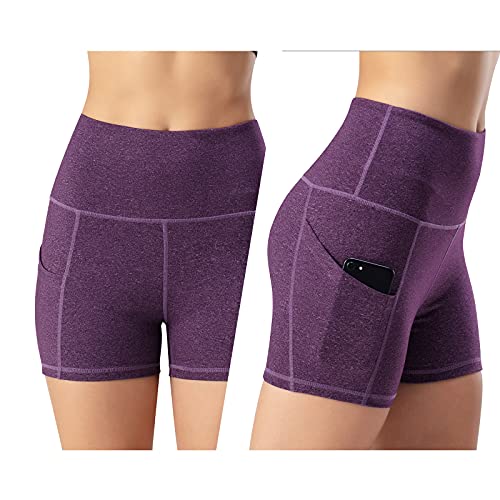 Leggings de yoga para mujer, talle alto, bolsillos para efecto faja, pantalones de entrenamiento, pantalones informales, Mujer, Pantaloni cropped, morado, extra-small