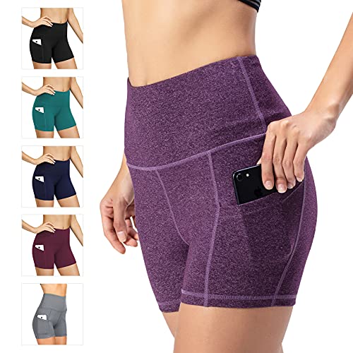 Leggings de yoga para mujer, talle alto, bolsillos para efecto faja, pantalones de entrenamiento, pantalones informales, Mujer, Pantaloni cropped, morado, extra-small