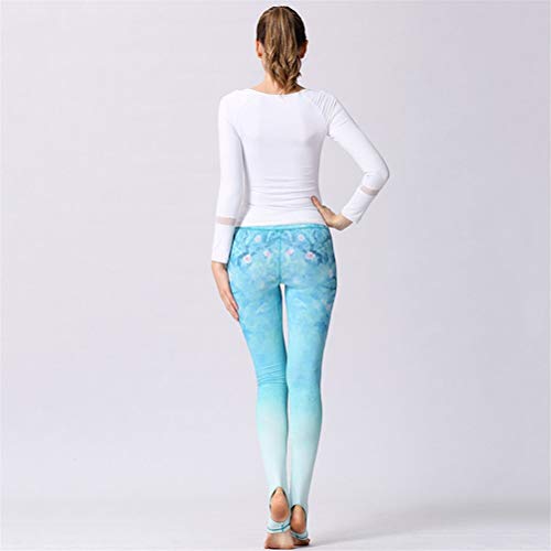 Leggings Mujer Fitness, Pantalones de Yoga Mujer, De las mujeres de cintura alta sobre el talón impresos pantalones de yoga estribo largo de las polainas de la panza de control activo flacos entrenami