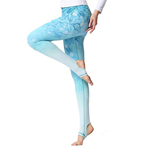 Leggings Mujer Fitness, Pantalones de Yoga Mujer, De las mujeres de cintura alta sobre el talón impresos pantalones de yoga estribo largo de las polainas de la panza de control activo flacos entrenami