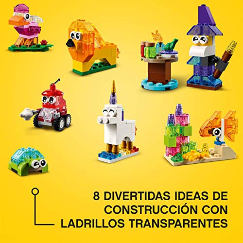 LEGO 11013 Classic Ladrillos Creativos Transparentes, Set de Iniciación con Animales: León, Pájaro y Tortuga