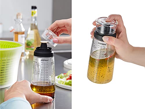 Leifheit Mezclador de aliños, vaso mezclador con salida antigoteo, recipiente con tapa y con escalas impresas, mezclador manual de vidrio de 300 ml