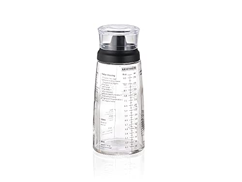 Leifheit Mezclador de aliños, vaso mezclador con salida antigoteo, recipiente con tapa y con escalas impresas, mezclador manual de vidrio de 300 ml