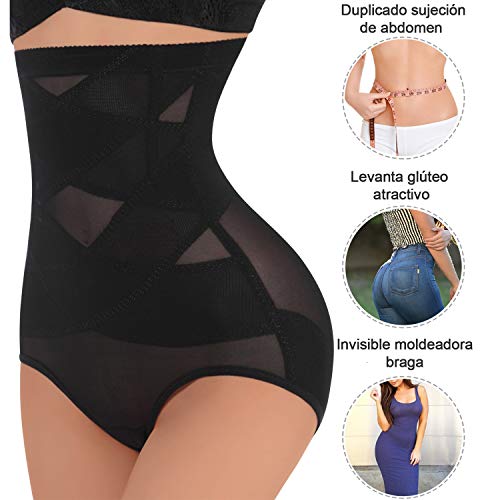 Lenceria Moldeadora Mujer Fajas Reductoras adelgazantes Mujer Body Shaper Shorts Braga Faja Postparto Shapewear Braguitas Moldeadoras para Mujer Body Moldeador Faja Pantalon (Negro, Large)