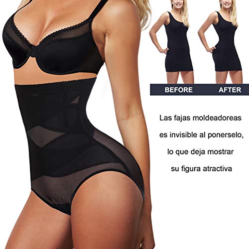 Lenceria Moldeadora Mujer Fajas Reductoras adelgazantes Mujer Body Shaper Shorts Braga Faja Postparto Shapewear Braguitas Moldeadoras para Mujer Body Moldeador Faja Pantalon (Negro, Large)