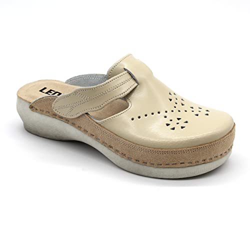 LEON PU156 Zuecos Zapatos Zapatillas de Cuero para Mujer, Beige, EU 39