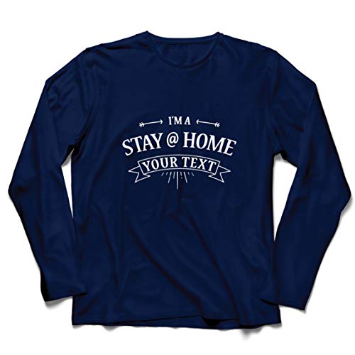 lepni.me Camiseta de Manga Larga para Hombre Texto Personalizado de Stay Home con Amor Familiar (Medium Azul Multicolor)