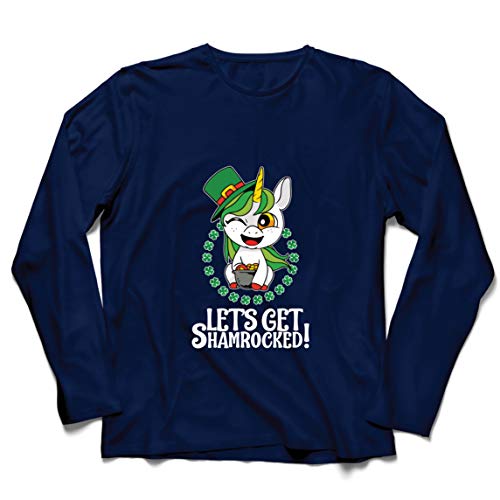 lepni.me Camiseta de Manga Larga para Hombre ¡Vamos a ser tumbados! Afortunado día de San Patricio del Unicornio (Medium Azul Multicolor)