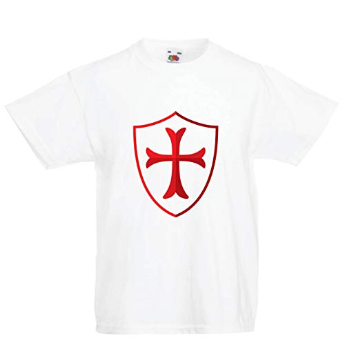 lepni.me Camiseta para Niño/Niña Escudo de los Caballeros Templarios, Cruz Roja, Orden de Caballeros Cristianos (9-11 Years Blanco Multicolor)