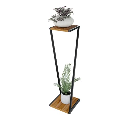 LEVIRA – Jardinera, Soporte para Plantas, Celtis - 24 x 80 - Negro y Nogal Tróia