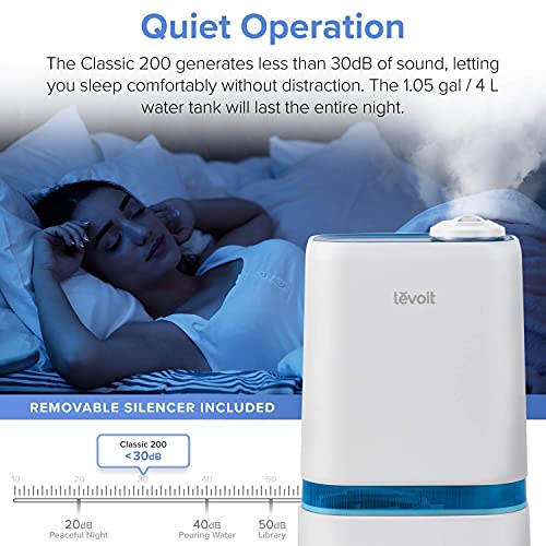 Levoit Humidificador Ultrasónico de Niebla Fría de 4L para Bebés (sin BPA), Difusor de Aroma, Funcionamiento Silencioso, Apagado Automático, con 3 Niveles de Niebla, Dura hasta 40 horas, Classic