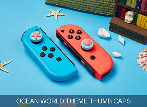 LeyuSmart Ocean World - Tapas de agarre para pulgar (estrella de mar y caracola) para Nintendo Switch & Lite, funda de silicona suave para mando Joy-Con