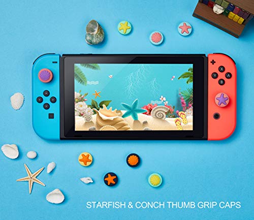 LeyuSmart Ocean World - Tapas de agarre para pulgar (estrella de mar y caracola) para Nintendo Switch & Lite, funda de silicona suave para mando Joy-Con