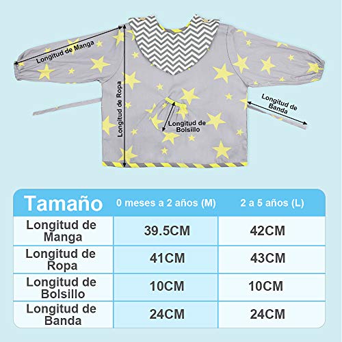 Lictin 3 Pcs Baberos Bebés con Mangas Impermeable- Baberos Manga Larga con Escote Ajustable, Tela Impermeable Interior, Cómodo y Transpirable para 0-24 Meses