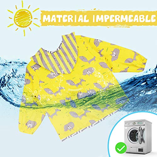 Lictin 3 Pcs Baberos Bebés con Mangas Impermeable- Baberos Manga Larga con Escote Ajustable, Tela Impermeable Interior, Cómodo y Transpirable para 0-24 Meses