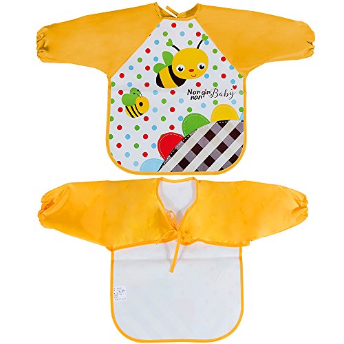 Lictin Baberos Bebe Impermeables- 3 Pcs Baberos Bebe con Mangas EVA Impermeable con Escote Ajustable, Baberos de Manga Larga para Bebes Unisex 6-36 Meses