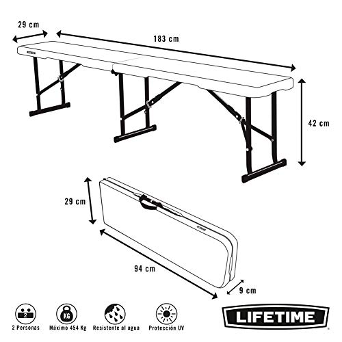 LIFETIME 80305 - Banco plegable ultrarresistente 454 kg LIFETIME 183x29x42 cm uv100