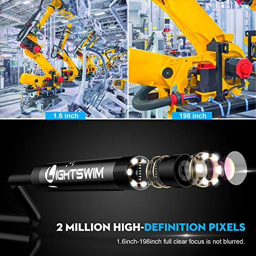 Lightswim Endoscopio Industrial, 1080P HD Cámara de inspección de Serpiente de boroscopio Digital Impermeable Pantalla LCD de Video de 4.3 Pulgadas, 6 Luces LED,Tarjeta TF de 32GB y Herramienta