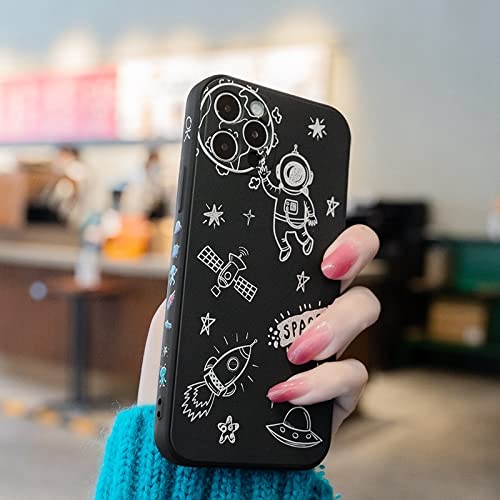 Linda Funda de Silicona FUUNY Astronaut Space Square para iPhone 12 Mini 13 11 Pro MAX X XS XR 6s 7 8 Plus Funda de Dibujos Animados con patrón Lateral, JTYuanHei, para iPhone 13 Pro