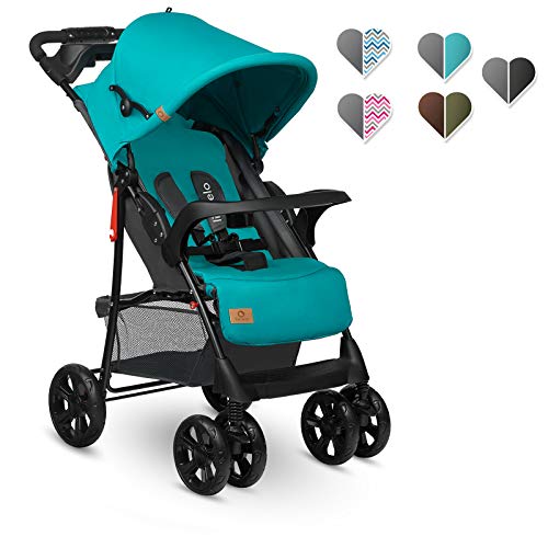 LIONELO Emma Plus Silla de paseo hasta 15 kg 6-36M Respaldo ajustable Cinturón de seguridad de 5 puntos Capucha profunda Organizador para padres Vivid Turquoise