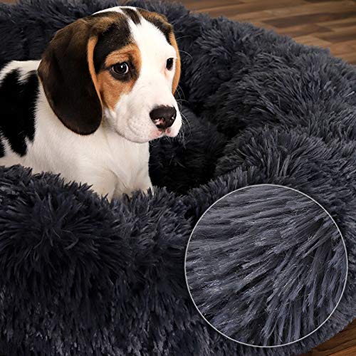 lionto by dibea Cama perros redonda cojín gatos sofá para perros donut (L) Ø 60 cm Gris oscuro