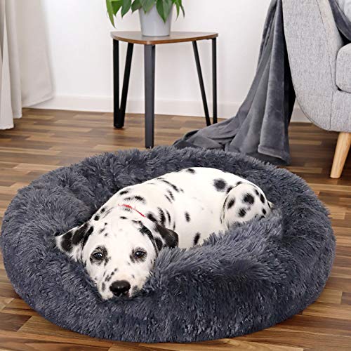 lionto by dibea Cama perros redonda cojín gatos sofá para perros donut (L) Ø 60 cm Gris oscuro