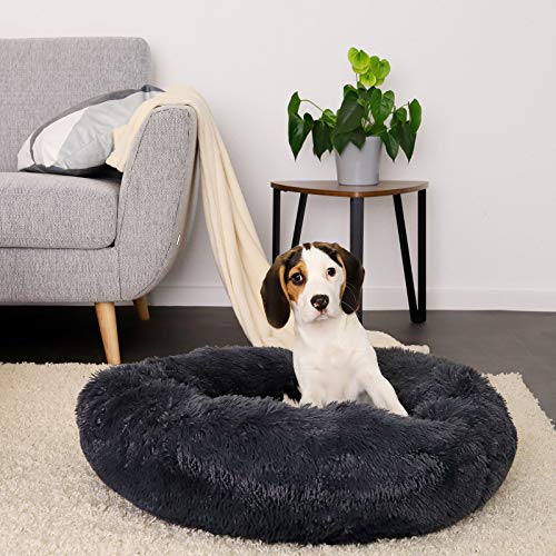 lionto by dibea Cama perros redonda cojín gatos sofá para perros donut (L) Ø 60 cm Gris oscuro